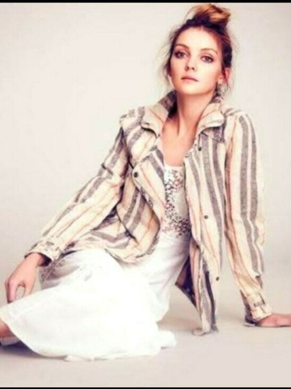 NWOT Free People Moto Jacket, Size XS, Striped beige, light red and medium blue